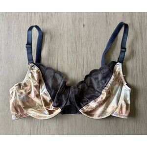 Vintage Olga 33022 Olive Floral Satin Half Sheer Cup Silky Underwire Bra 36C